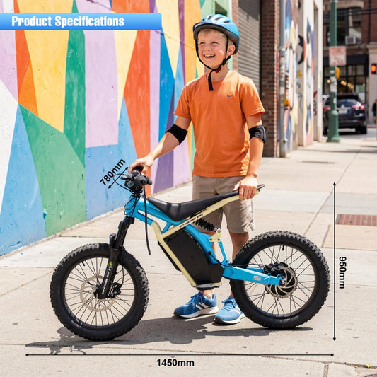 Blue Electric Dirt Bike 48V 13Ah | 1500W Motor, 40km/h Speed & Full Suspension Off-Road Motorcycle