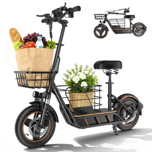Foldable 14-Inch Electric Scooter with Front Basket | 36V 10Ah Battery, Dual Disc Brakes & 120kg Load Capacity