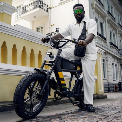 Chopper Electric Bicycle 750W yellow black fat tires for adults