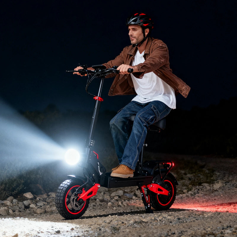 Adult Electric Scooter with Seat | 48V Battery, 50km Long Range, Dual Suspension & LED Lights