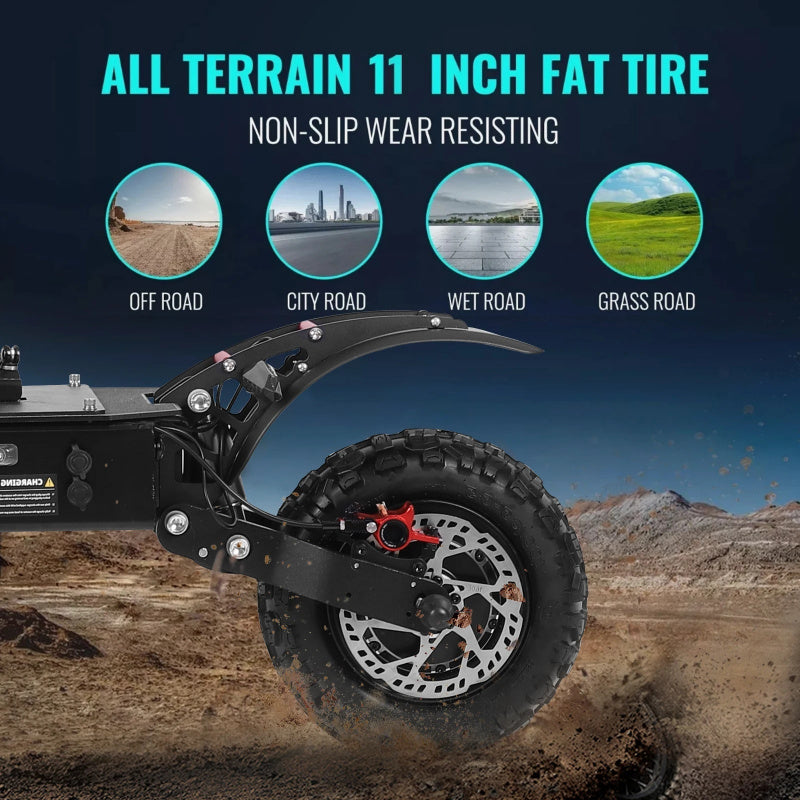 Adults Foldable Electric Scooter, 60V 28Ah battery 11 inch fat tire for off road city road wet road grass road