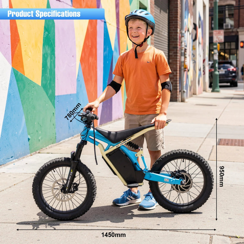 Blue Electric Dirt Bike 48V 13Ah | 1500W Motor, 40km/h Speed & Full Suspension Off-Road Motorcycle