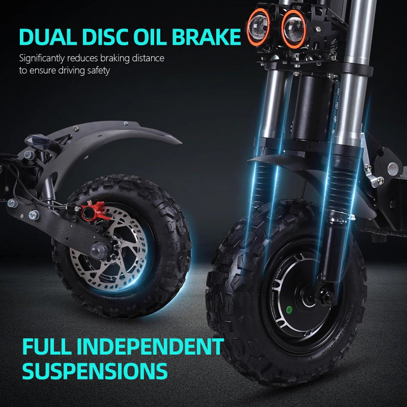 Explore powerful off-road performance with a 60V 38Ah electric scooter featuring up to 70 km range, 11-inch tubeless tires