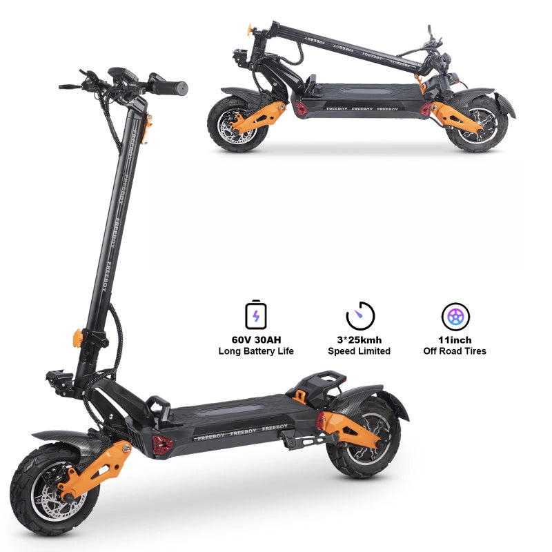 Foldable off-road electric scooter with dual motor and 11-inch tires