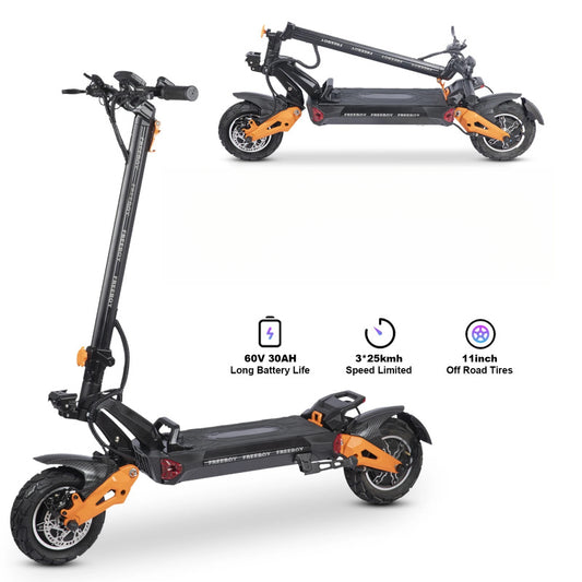 Foldable off-road electric scooter with dual motor and 11-inch tires