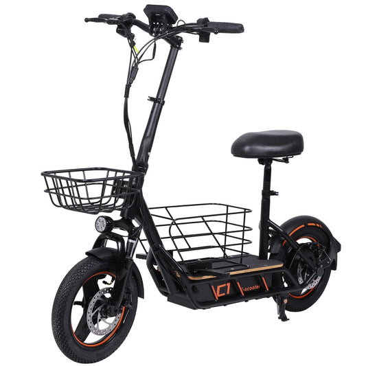 Urban Cargo E-Scooter | Foldable 14-Inch Electric Scooter with Front Basket, 35km/h Speed & 40km Range