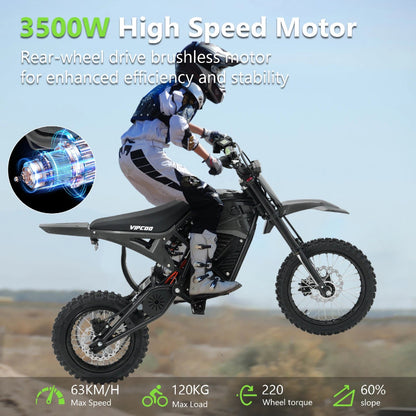 VIPCOO 48V 23Ah Electric Motorcycle 3500W Motor & Hydraulic Brakes